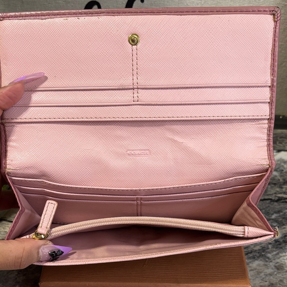 Coach Signature Canvas Wallet in Pink and Brown - Picture 3 of 4